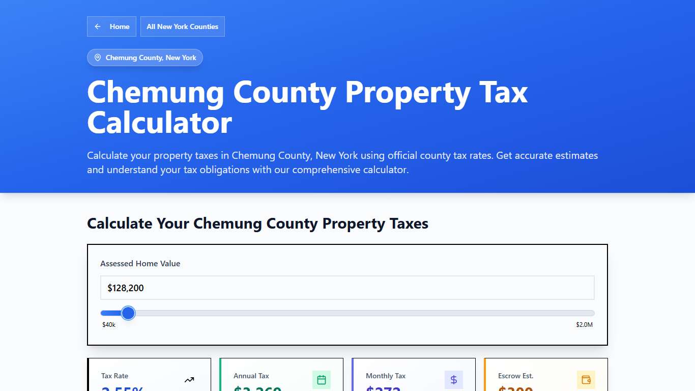 Chemung County, NY Property Tax Calculator 2025-2026